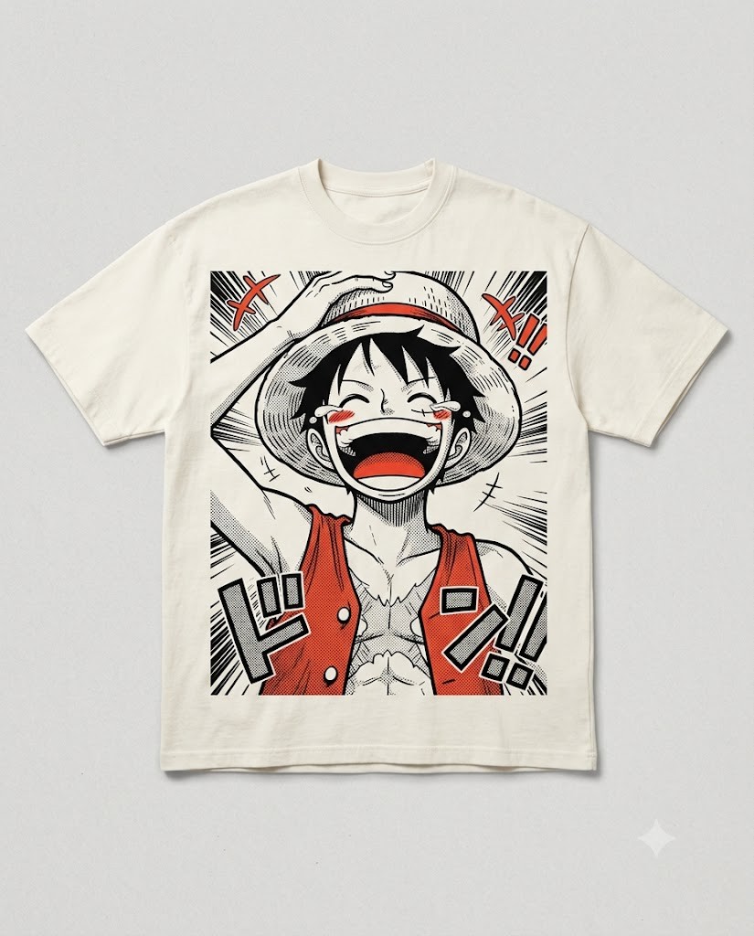 Straw Hat Tee in Bone, front. Nawaweeb Sumi-e clan